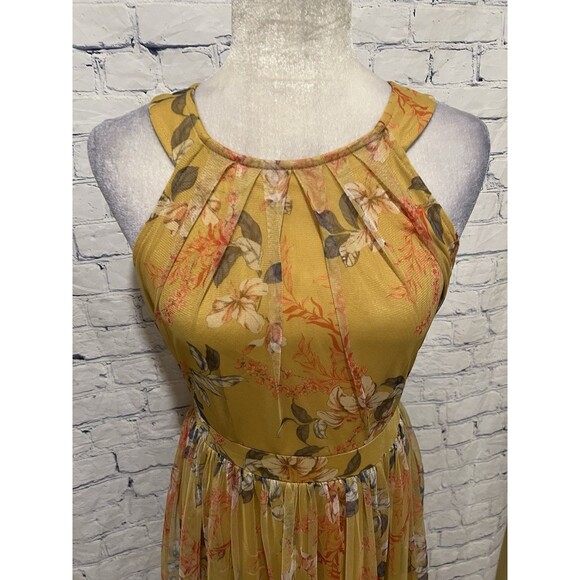 NWT Candalite Floral Yellow Polyester Spring Summer Dress Petite Medium - Picture 2 of 7
